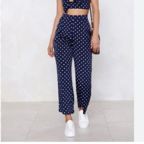 NASTY GAL Polka Dot Wide Leg Crop Pant - Picture 1 of 8